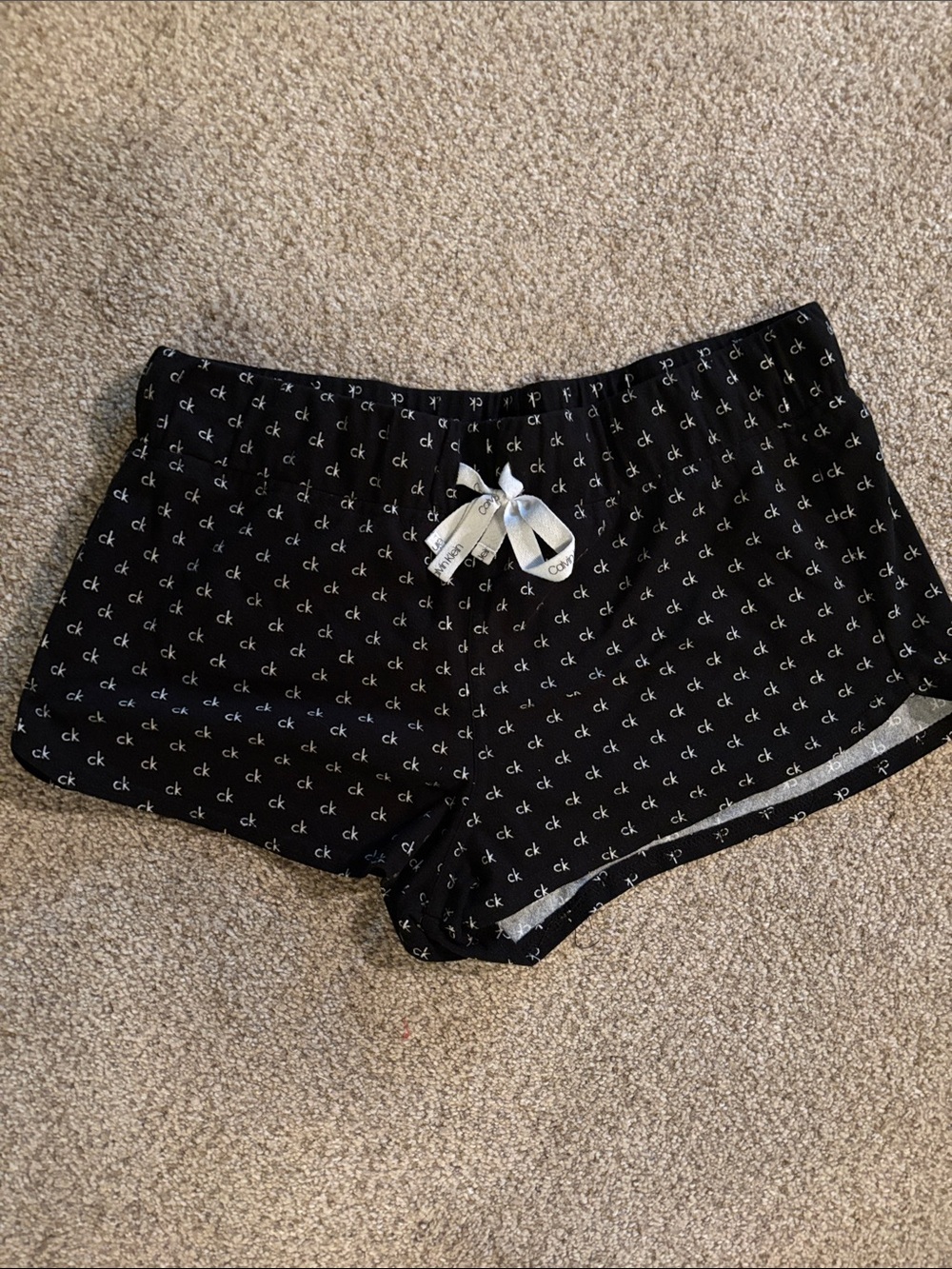 Calvin Klein Sleepwear - Black Logo-Print Lounge Shorts with White Logo Tie